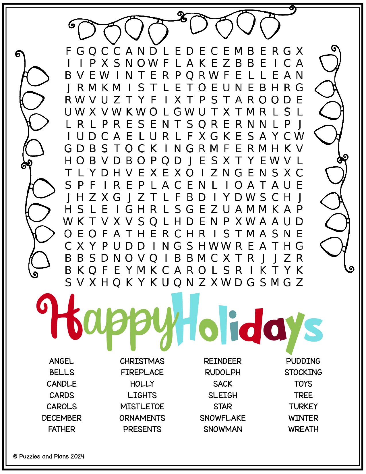 happy holiday hard word search - puzzlesandplans